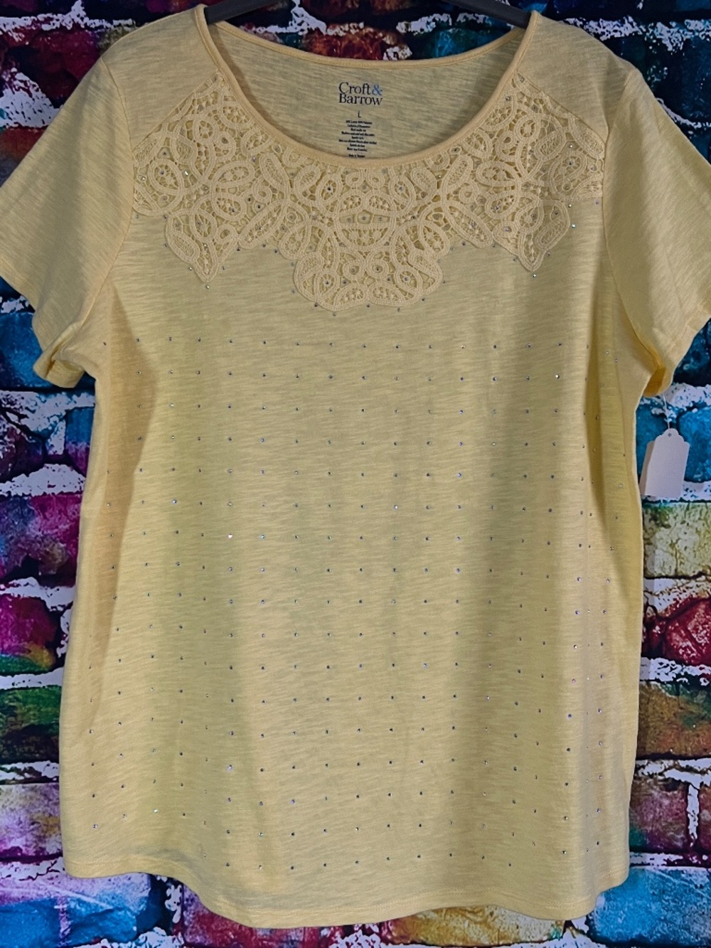 Yellow Lace Rhinestone Top [32R] - Picture 7 of 12